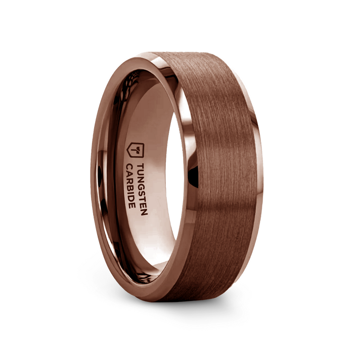 ROKA Flat Beveled Espresso Tungsten Carbide Ring with Brushed Center - 8mm