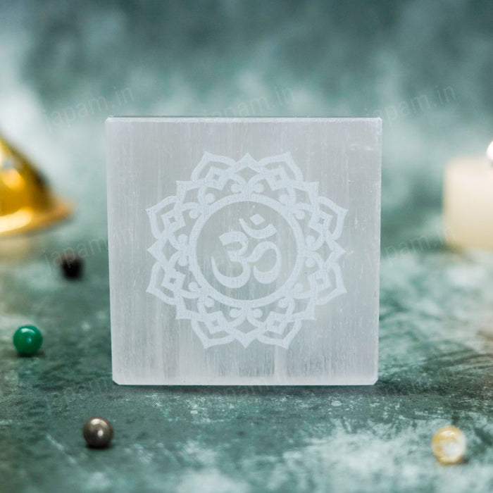 Sacred Om Selenite Plate