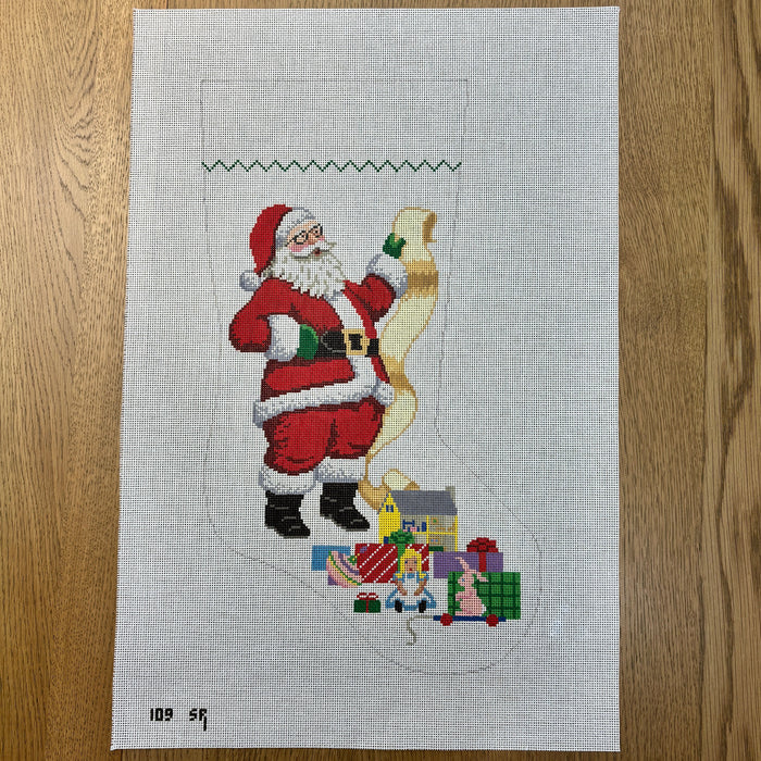 Santa With List & Girl Toys Stocking
