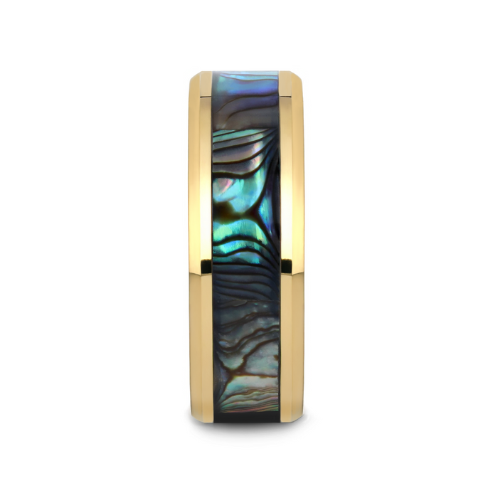 SHORELINE Gold-Plated Tungsten Wedding Band with Mother of Pearl Inlay - 8mm