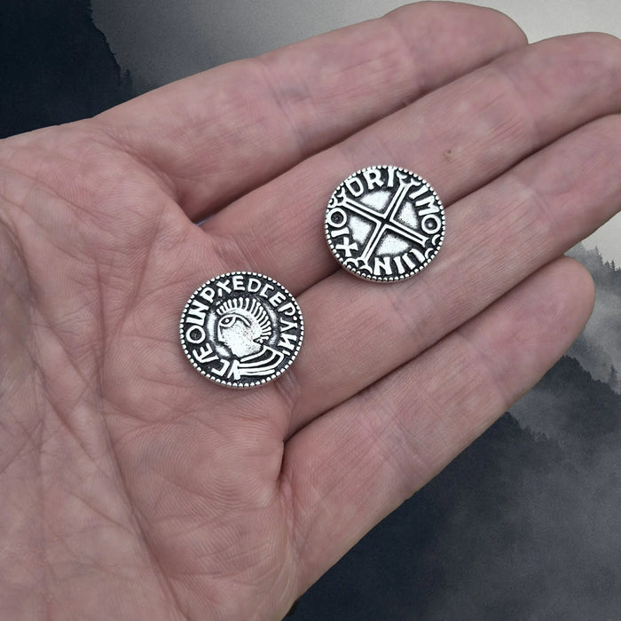 Silver Replica Hiberno-Norse Sihtric III Olafsson Penny Coin from Dublin on Hand - Back and Front View