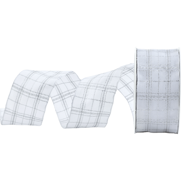 Silver Perfectly Plaid Wired Ribbon