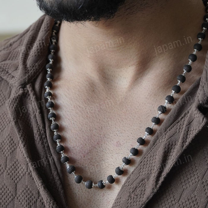 Silver Plated Eternal Karungali Mala - Natural Ebony Wood (Govt. Certified)