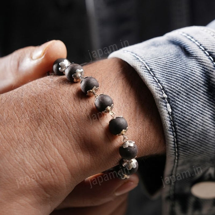 Silver Plated Karungali Beads Bracelet - For Men