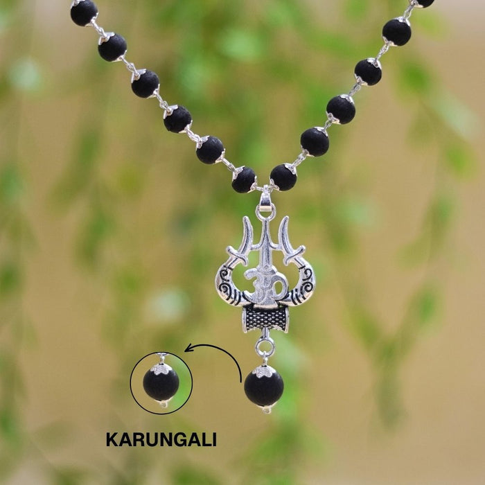Silver Plated Karungali Necklace with Trishool Pendant