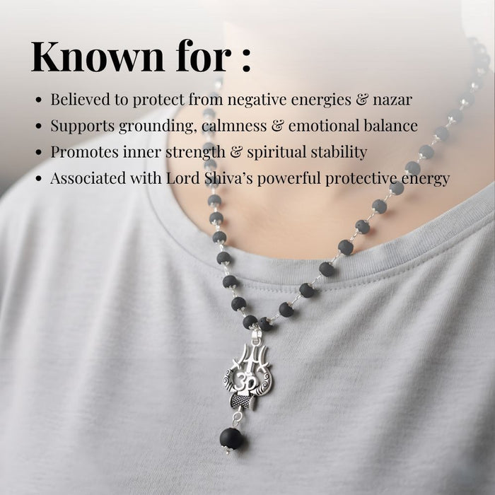 Silver Plated Karungali Necklace with Trishool Pendant