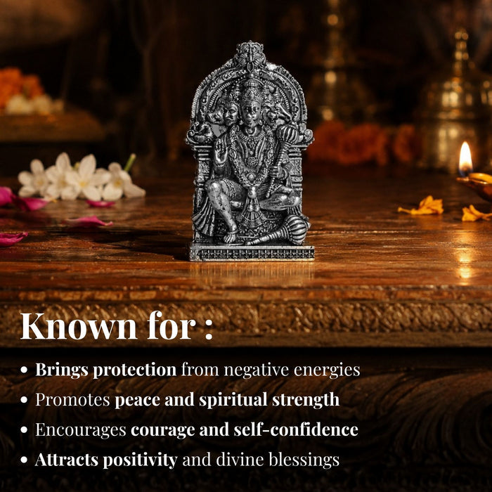 Silver Plated Panchmukhi Hanuman Ji Idol for Car Dashboard