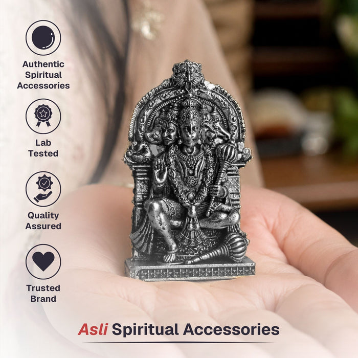 Silver Plated Panchmukhi Hanuman Ji Idol for Car Dashboard