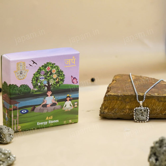Silver Plated Raw Pyrite Stone Pendant
