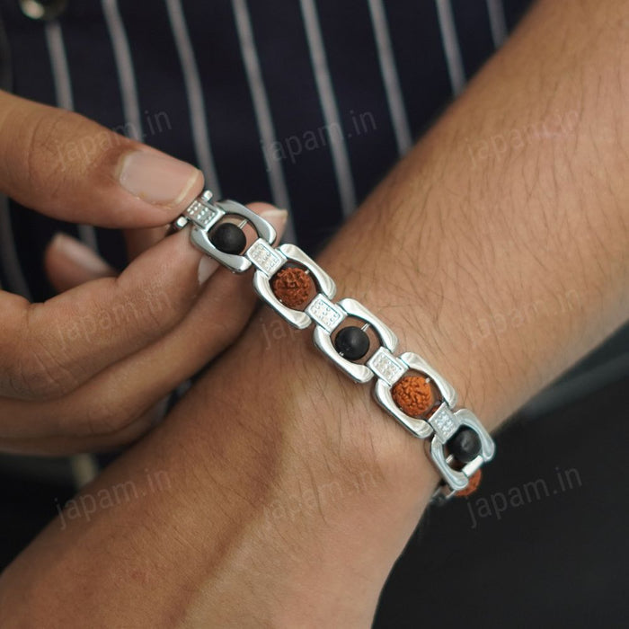 Silver Plated Rudraksha Karungali Bracelet for Him & Her