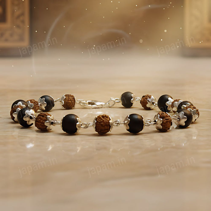 Silver Plated Rudraksha Karungali Bracelet for Him & Her