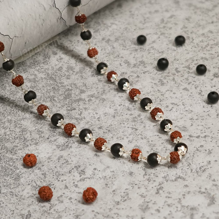 Silver Plated Rudraksha Karungali Mala + Bracelet Combo