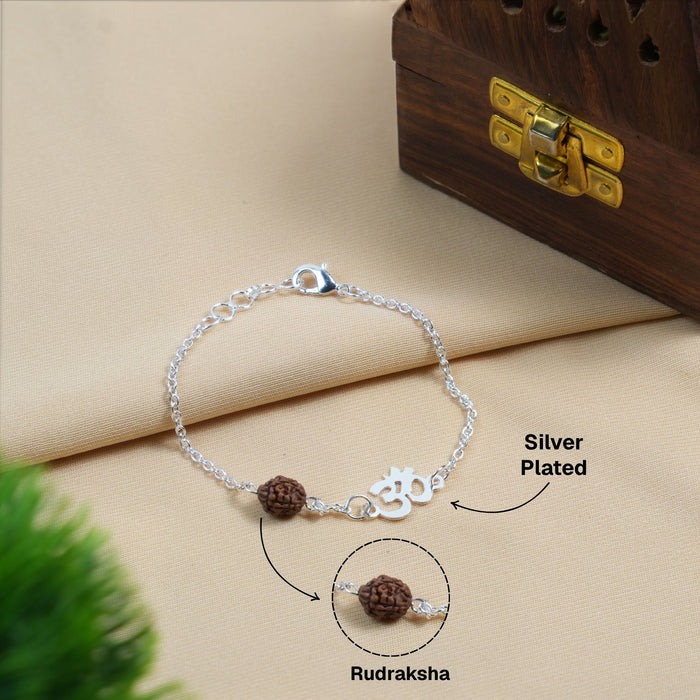 Silver Plated Rudraksha Om Bracelet