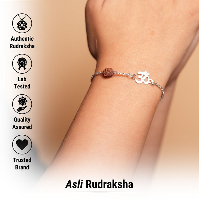 Silver Plated Rudraksha Om Bracelet