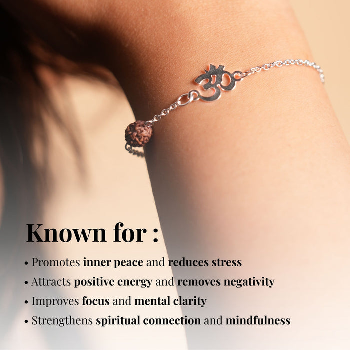 Silver Plated Rudraksha Om Bracelet