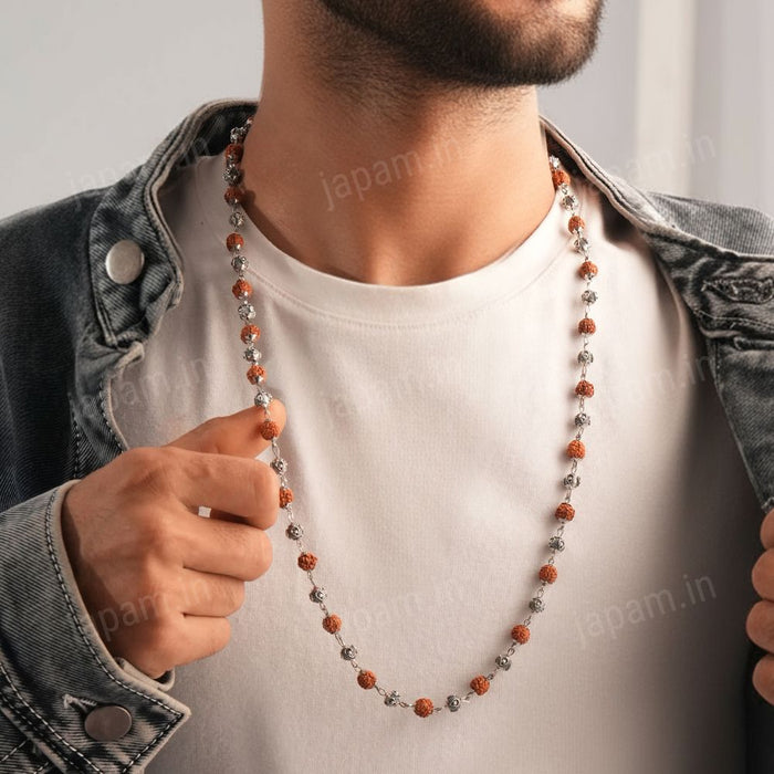 Silver Plated Rudraksha Vel Mala
