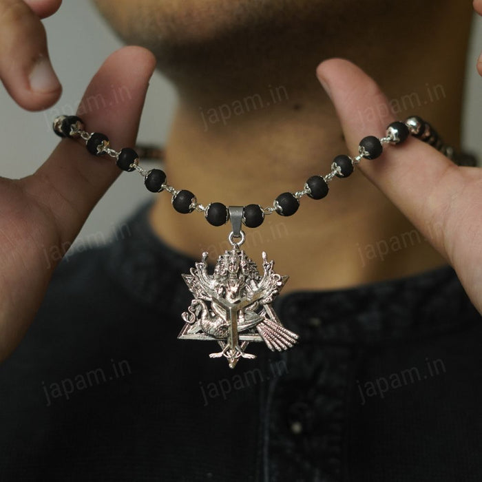 Silver Plated Shanmukha Karungali Necklace