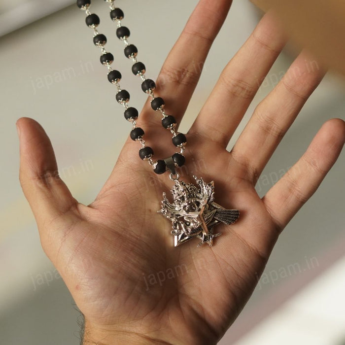Silver Plated Shanmukha Karungali Necklace