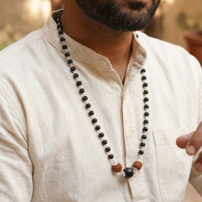 Silver Plated Trishakti Karungali Mala