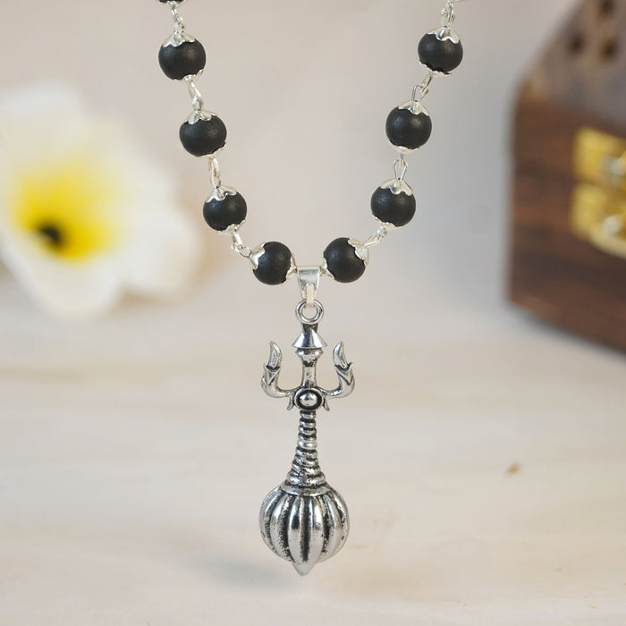 Silver Plated Trishool Gada Karungali Mala