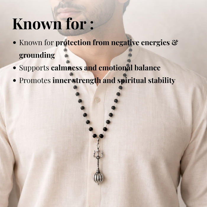 Silver Plated Trishool Gada Karungali Mala