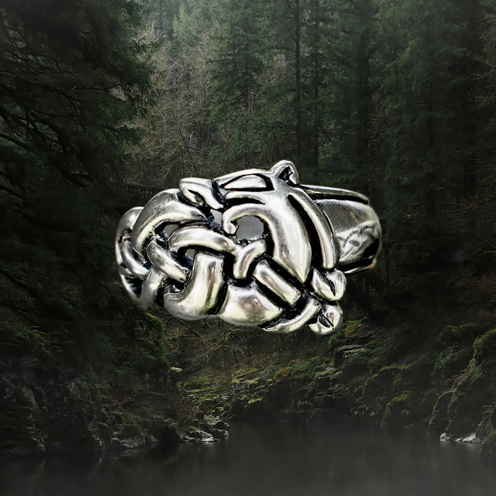 Silver Urnes Viking Dragon Ring - Large Size