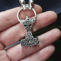 Silver Wolf Thors Hammer Viking Pendant on Split Ring on Hand