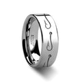 Simple Artistic Fishing Hook Pattern Ring Engraved Flat Tungsten Ring - 4mm - 12mm