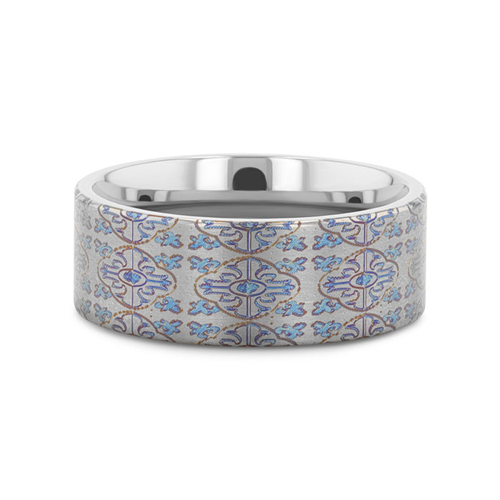 SOLACE Flat Titanium Ring with Engraved Cross Pattern - 8mm