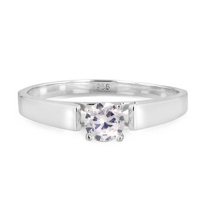 Solitaire Engagement Band with Cubic Zirconium Stone - 2mm