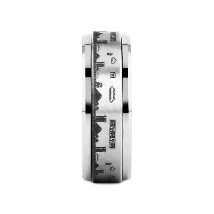 Spinning Engraved Super Mario Bros Pixel Level Game Tungsten Carbide Spinner Wedding Band - 8mm