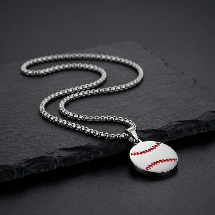 Stainless Steel Baseball Pendant with Matching Chain