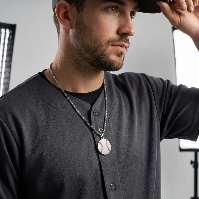 Stainless Steel Baseball Pendant with Matching Chain