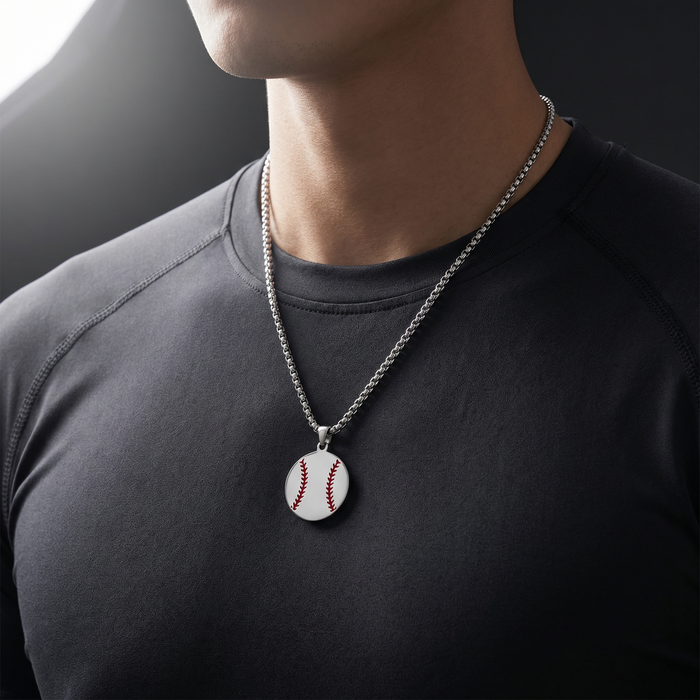 Stainless Steel Baseball Pendant with Matching Chain