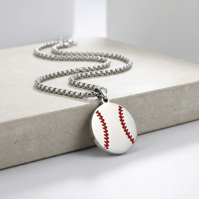 Stainless Steel Baseball Pendant with Matching Chain