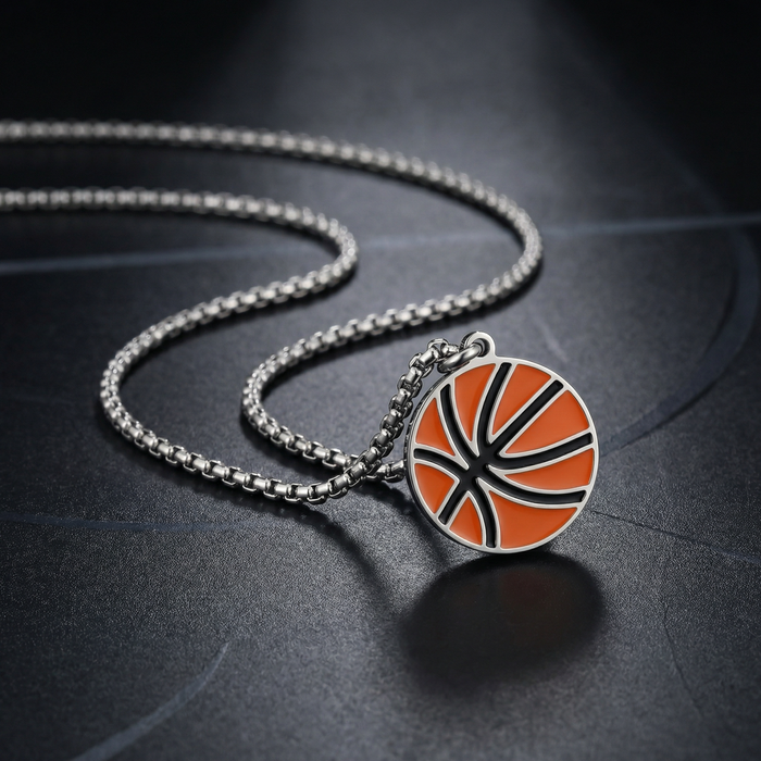 Stainless Steel Basketball Pendant with Matching Chain