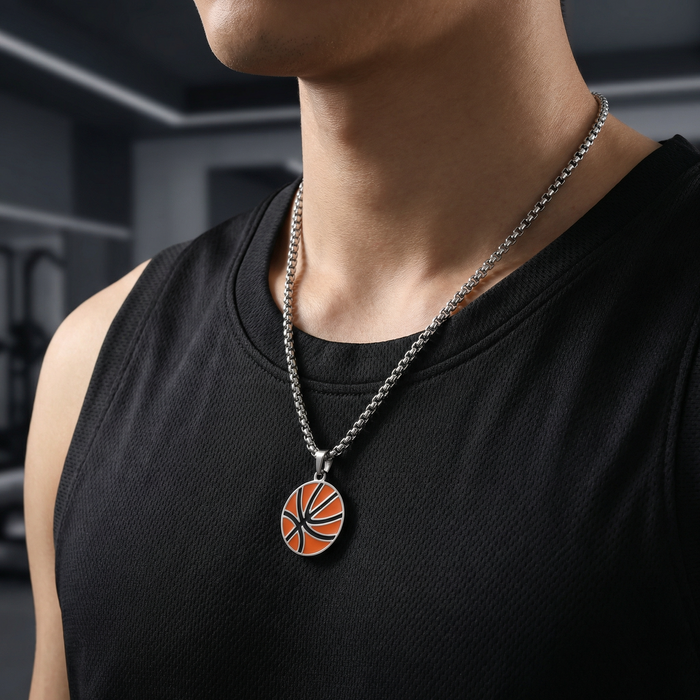 Stainless Steel Basketball Pendant with Matching Chain