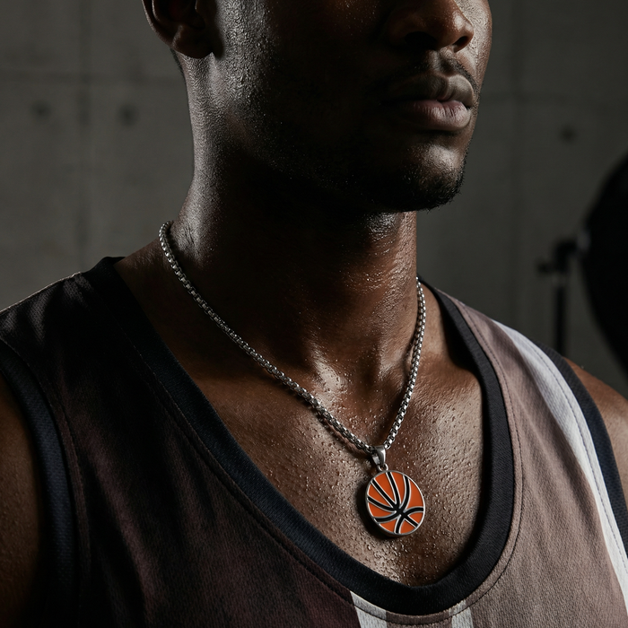 Stainless Steel Basketball Pendant with Matching Chain