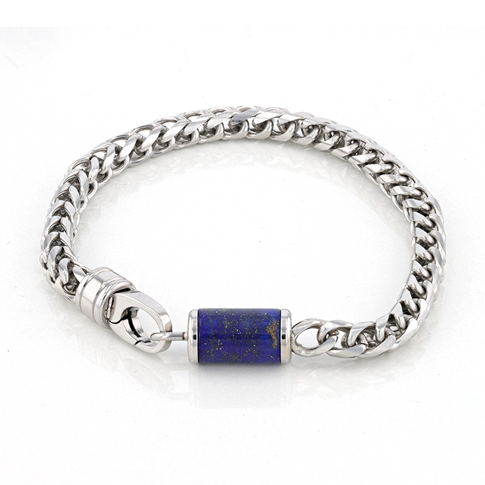 Stainless Steel Bracelet With Lapis Inlay - 9 Inch