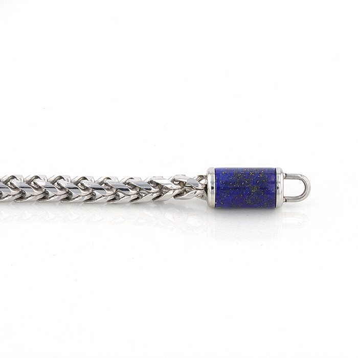 Stainless Steel Bracelet With Lapis Inlay - 9 Inch