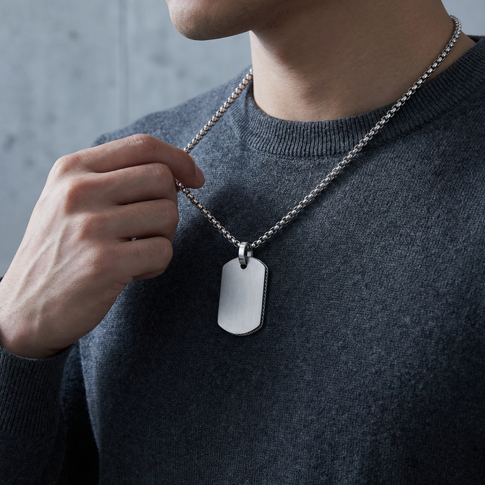 Stainless Steel Dog Tag Pendant with 22in Steel Chain