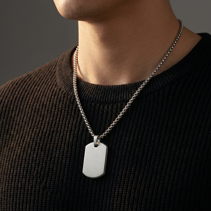 Stainless Steel Dog Tag Pendant with 22in Steel Chain