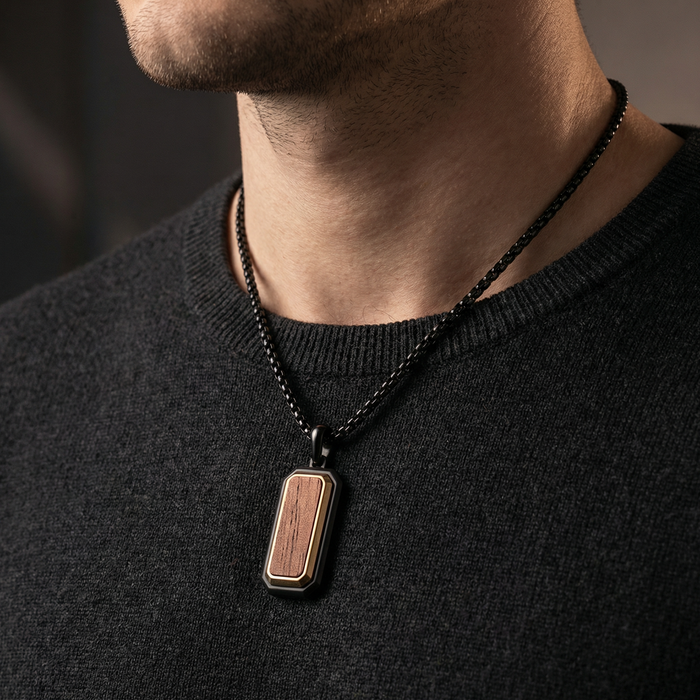 Stainless Steel Pendant with Bubinga Wood Inlay with 22in Matching Chain