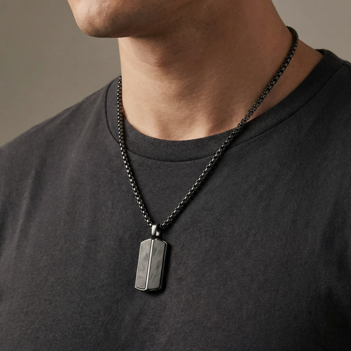 Stainless Steel Pendant with Carbon Fiber Inlay and 22 Inch Matching Chain