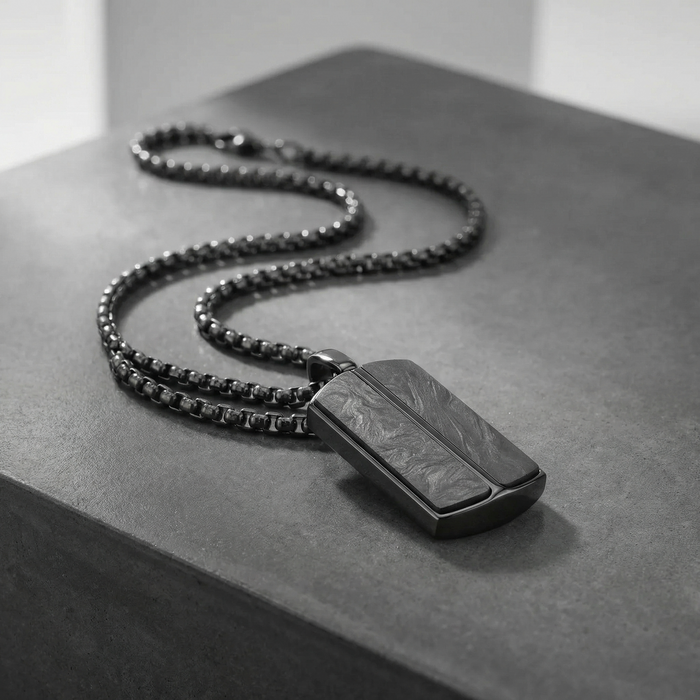 Stainless Steel Pendant with Carbon Fiber Inlay and 22 Inch Matching Chain