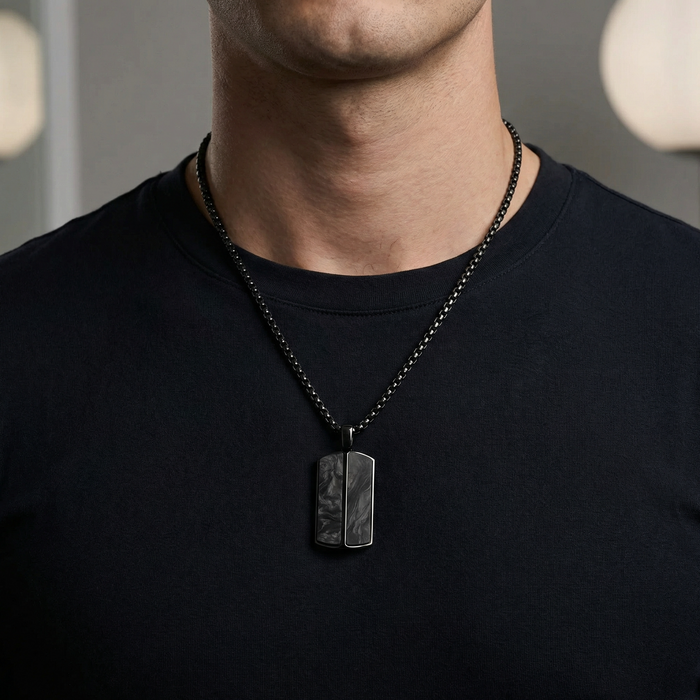 Stainless Steel Pendant with Carbon Fiber Inlay and 22 Inch Matching Chain