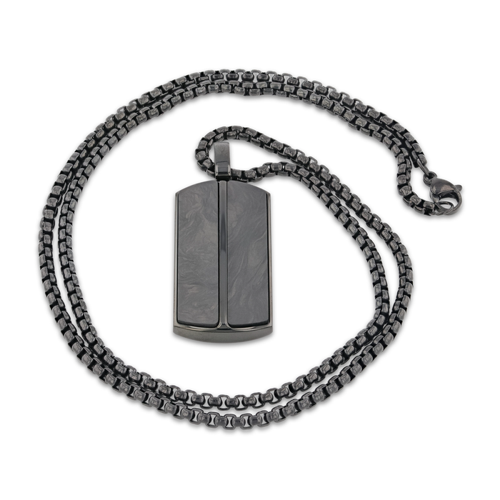 Stainless Steel Pendant with Carbon Fiber Inlay and 22 Inch Matching Chain