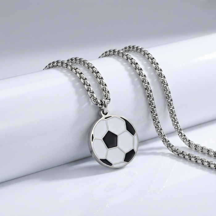 Stainless Steel Soccer Pendant with Matching Chain