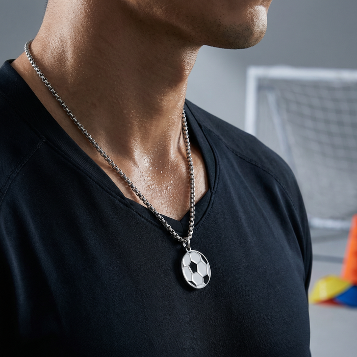 Stainless Steel Soccer Pendant with Matching Chain