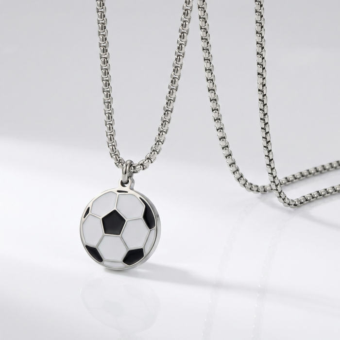 Stainless Steel Soccer Pendant with Matching Chain